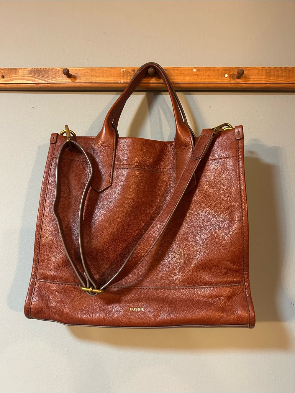Fossil Cognac Leather Tote with Dual Handles - Picture 6 of 16